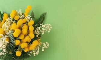 Vibrant bouquet of mimosa flowers. AI Generative photo