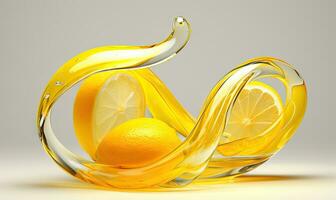 Lemon with a glass wave effect stands out. AI Generative photo