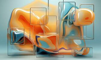 Dynamic interplay of 3D liquid forms in vibrant hues. Abstract composition. AI Generative photo