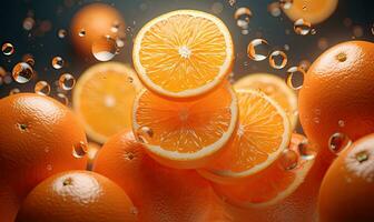 Vibrant oranges float in clear water. AI Generative photo