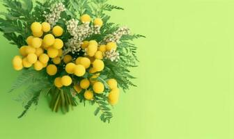 Vibrant bouquet of mimosa flowers. AI Generative photo