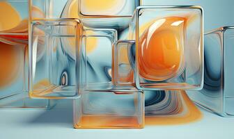 Dynamic interplay of 3D liquid forms in vibrant hues. Abstract composition. AI Generative photo