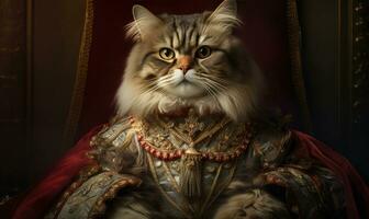 Whimsical image of a cat in royal attire. AI Generative photo