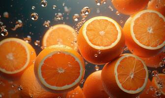 Vibrant oranges float in clear water. AI Generative photo