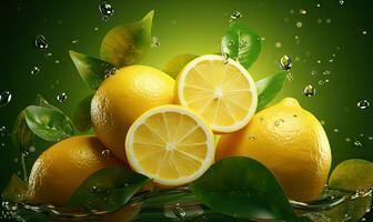 Splashing fresh citrus fruit concept. AI Generative photo