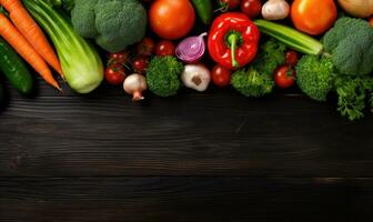 Vegetables on black wood background. AI Generative photo
