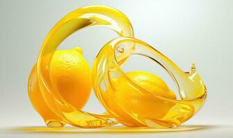 Lemon with a glass wave effect stands out. AI Generative photo