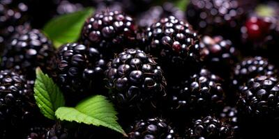 Vivid close-up of juicy blackberries. AI Generative photo