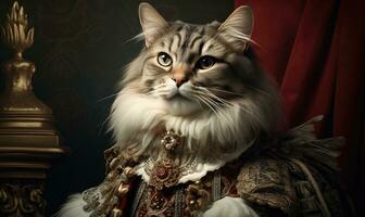 Whimsical image of a cat in royal attire. AI Generative photo