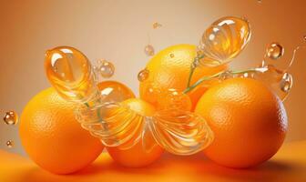 Translucent orange slice with water bubbles. AI Generative photo