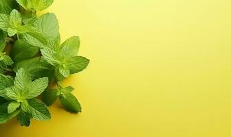 Close-up of fresh mint leaves. AI Generative photo