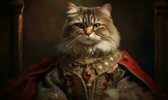 Whimsical image of a cat in royal attire. AI Generative photo