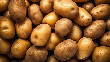 Realistic photo of a bunch of potato. top view vegetables scenery.