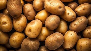 Realistic photo of a bunch of potato. top view vegetables scenery. AI Generated