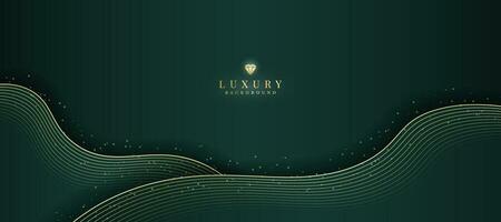 Luxurious dark green background with sparkling gold lines design. vector