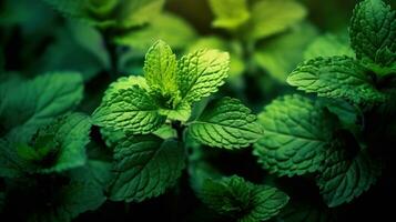 Realistic photo of a bunch of mint. top view vegetables scenery. AI Generated