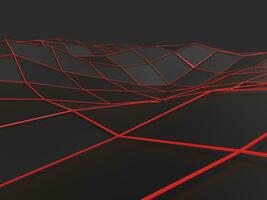 Dark abstract low poly waves with red lines photo