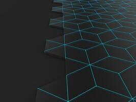 Abstract dark hexagon background with bright blue line shapes photo