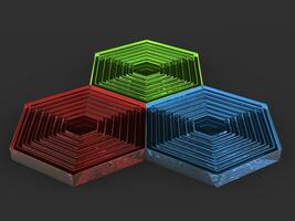 Beautiful red, green and blue glass hexagons photo