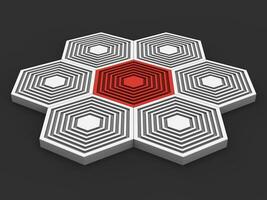 Abstract iconic hexagon shapes - red and white - angle shot photo