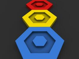 Blue, yellow and red hexagons photo