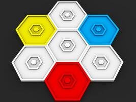 Small icon shape - red, blue, yellow and white hexagons photo