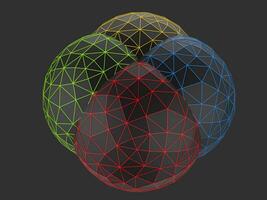 Black low poly spheres - red, green yellow and blue photo