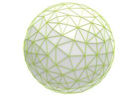 White low poly sphere with green geometric structures on it photo