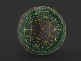 Black low poly sphere with colorful framework on it photo