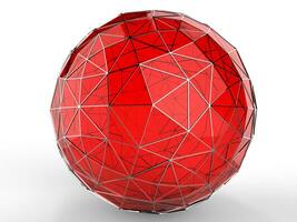 Red glass low poly sphere with steel frame photo