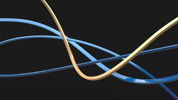 Subtle gold and blue modern art ribbons illustration - on black background photo