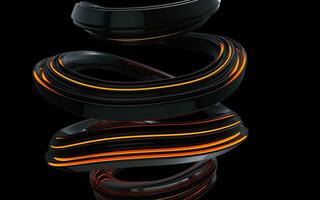 Black abstract wave spiral forms - orange light photo