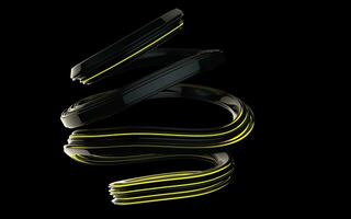 Abstract flows and spiral forms with yellow glowing stripes photo