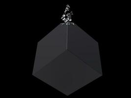 Smooth black cube - crystal pieces floating of - abstract photo