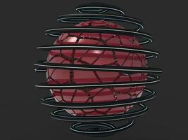Black spiral formed around red broken sphere photo