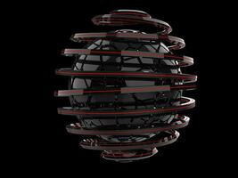 Black spiral with glowing red line formed around black fractured sphere photo