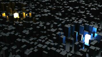 Abstract low poly dark city with orange and blue glowing buildings photo