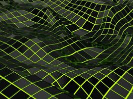 Digital low poly waves - bright green glowing light photo