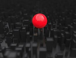Abstract cubic forms - red sphere over the dark city photo