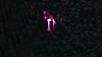 Abstract black cubic city - pink building glowing photo