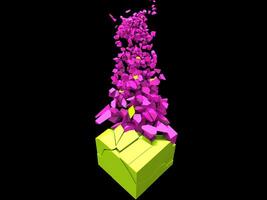 Green cube exploding into thousands of ping small fragments photo