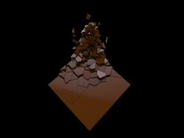 Chocolate brown cube breaking into small fragments photo