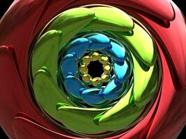 Metallic circular abstract design in red, green, blue and yellow - closeup shot photo