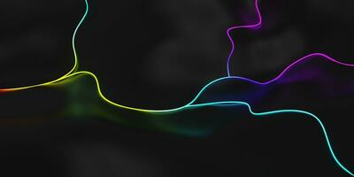 Colorful neon light shape on abstract black landscape photo