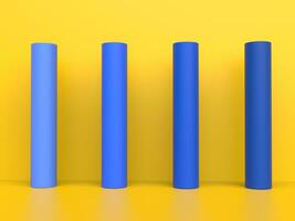 Blue cylinder pillars in bright yellow room - abstract background image photo