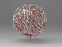 Big ball of entangled red and blue wires - on light background photo