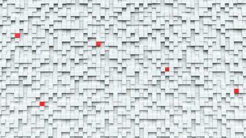 Abstract bright white background made out of cubes with red cubes standing out photo
