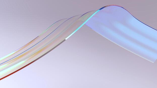 Transparent glossy glass ribbon on light background. Shiny glass surface curved shape in motion. Design element for backgrounds - 3D render abstract background photo