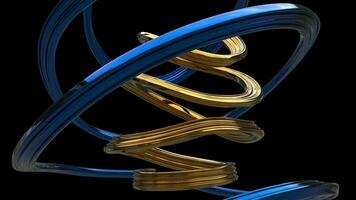 Abstract golden curve shape coiled inside metallic blue curve shape - isolated on black background photo