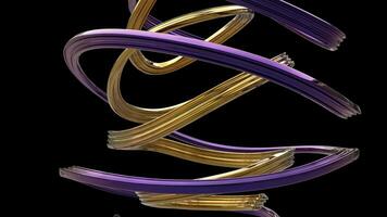 Abstract metallic purple and gold curve shapes - isolated on black background photo